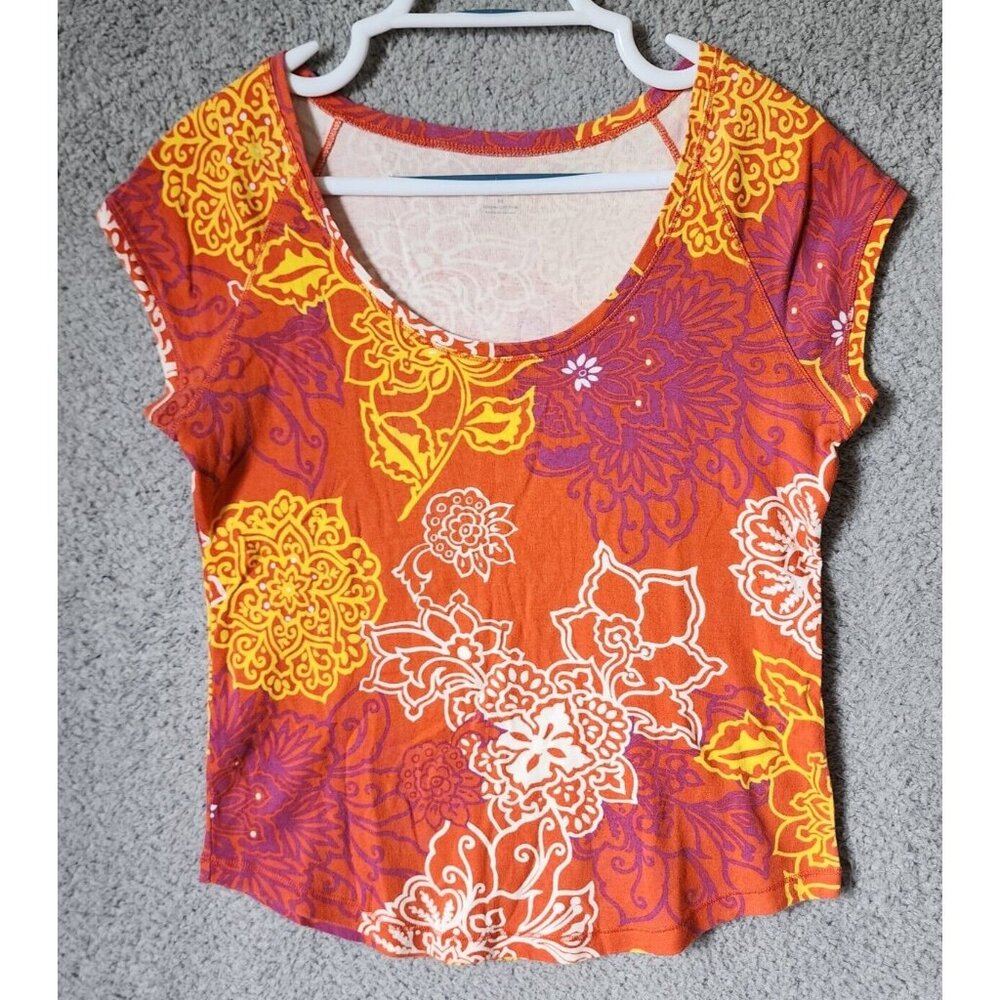 Talbots Women's Short Cap Sleeve Scoop Neck T Shirt Top Bright Floral Print Sz M